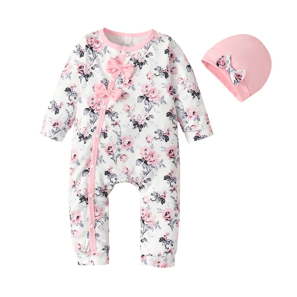 0 - 18 Months Newborn Baby Girl Romper Clothes Long Sleeve Flower Bodysuit Costume Lovely Baby Spring Jumpsuit Outfit with Hat - Baby Store