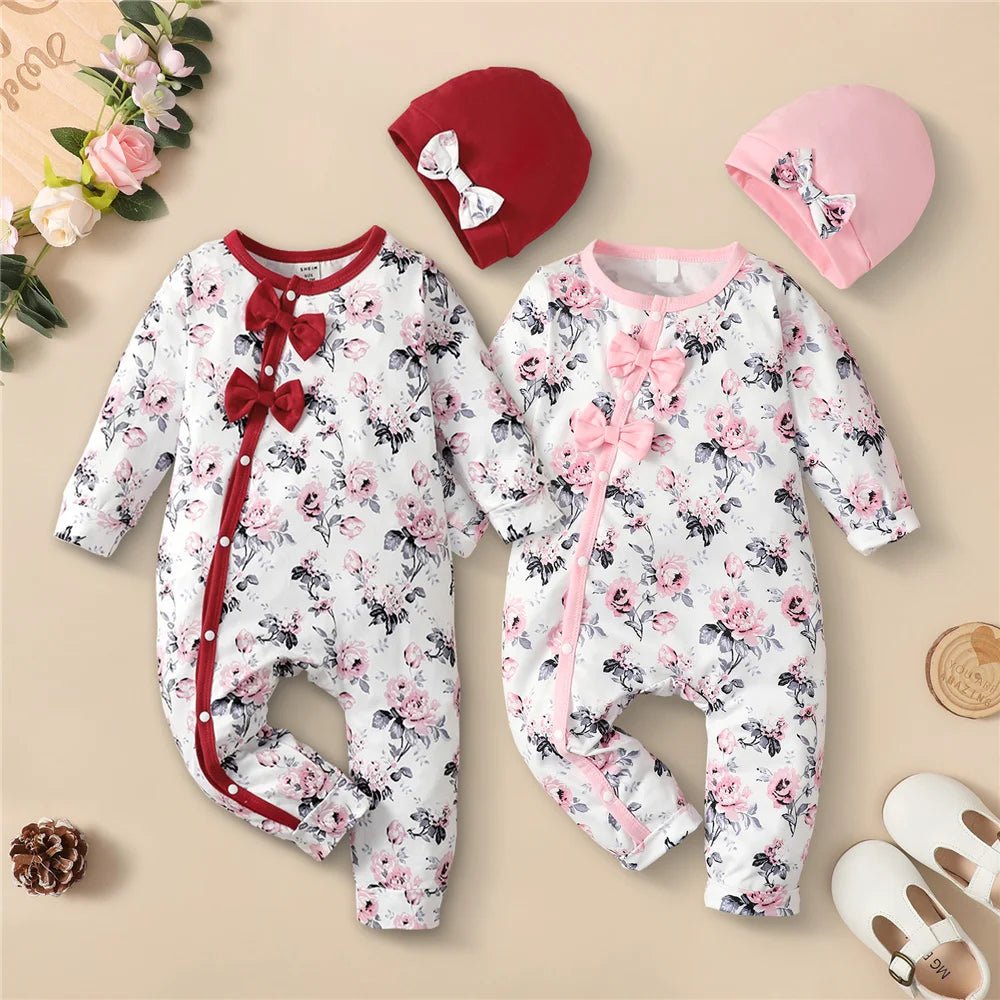 0 - 18 Months Newborn Baby Girl Romper Clothes Long Sleeve Flower Bodysuit Costume Lovely Baby Spring Jumpsuit Outfit with Hat - Baby Store