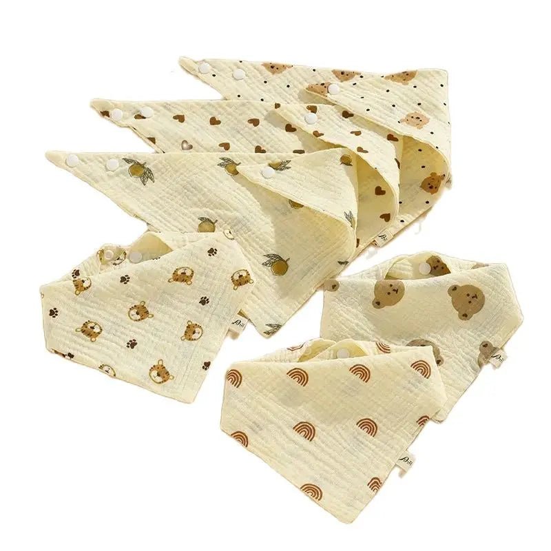 0 - 2Year Baby Bibs Saliva Scarf 5Pcs Triangle Scarf Cartoon Bear 4 - Layer Linen Cotton Newborn Boy Girl Absorbent Cloth Baby Bibs - Baby Store