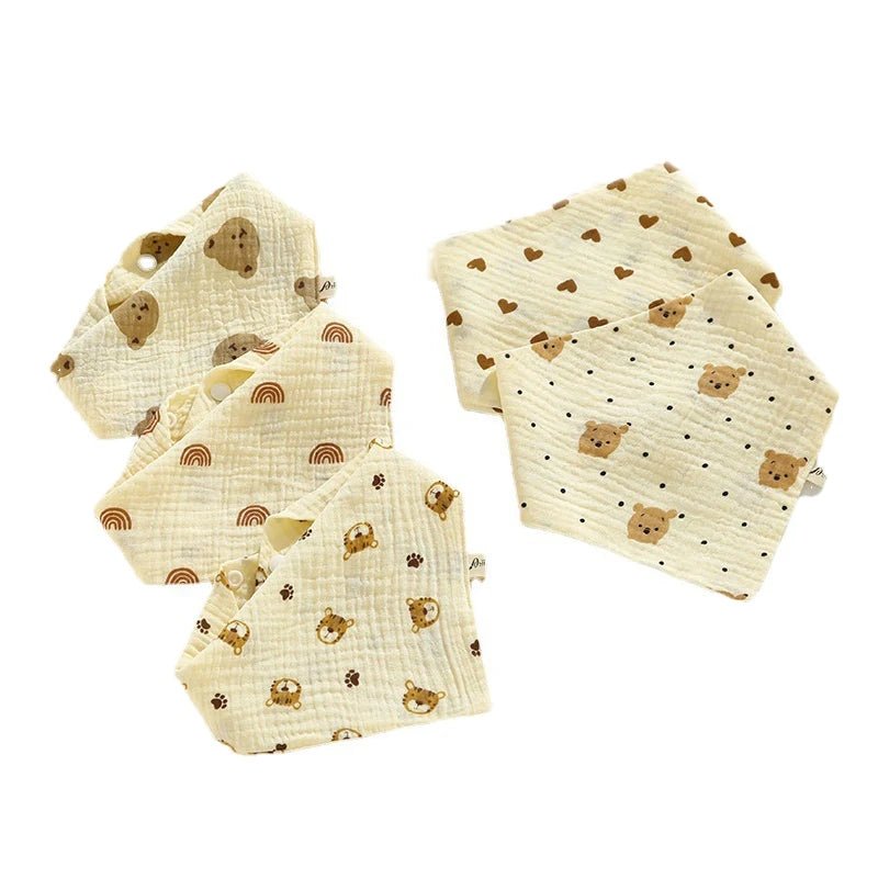 0 - 2Year Baby Bibs Saliva Scarf 5Pcs Triangle Scarf Cartoon Bear 4 - Layer Linen Cotton Newborn Boy Girl Absorbent Cloth Baby Bibs - Baby Store