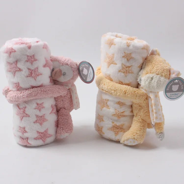 2 Piece Plush Baby Flannel Blanket & Stuffed Animal Gift Set Pink Bunny Newborn Baby Sleeping Blankets