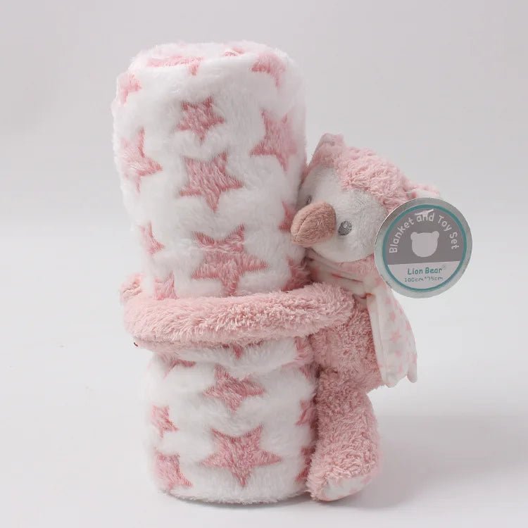 2 Piece Plush Baby Flannel Blanket & Stuffed Animal Gift Set Pink Bunny Newborn Baby Sleeping Blankets