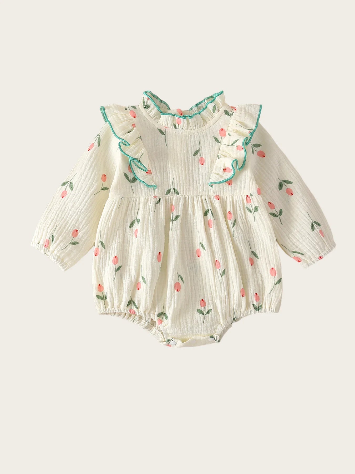 2025 Autumn New Baby Girls Clothes Tulip Print Infant Bodysuits &One Piece Infant Rufflle Outfit - Baby Store