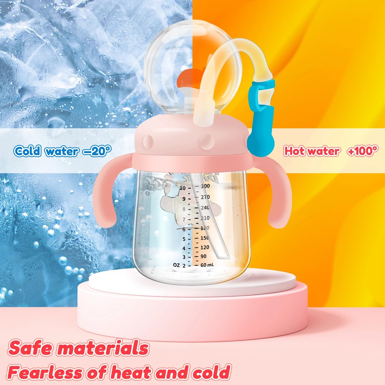 300ml Children Drinking Bottle w/ Straw Feeding Cup Creative Whale Squirt Water Cup Kids Learn Feeding Drinking Bottle BPA Free