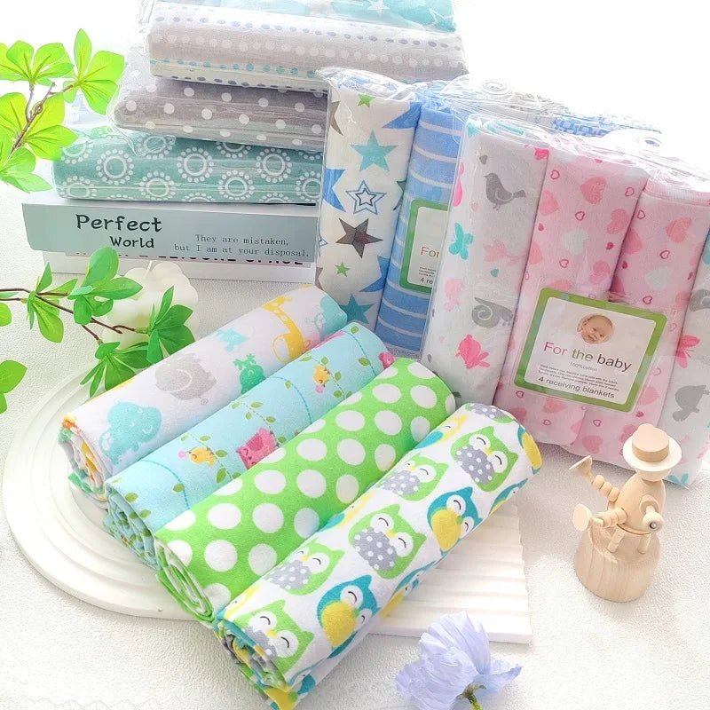 4pcs/pack 100% Cotton Receiving Baby Blanket Newborn 76x76cm Baby Bedsheet Supersoft Flannel Diapers New Born Blanket Swaddle - Baby Store