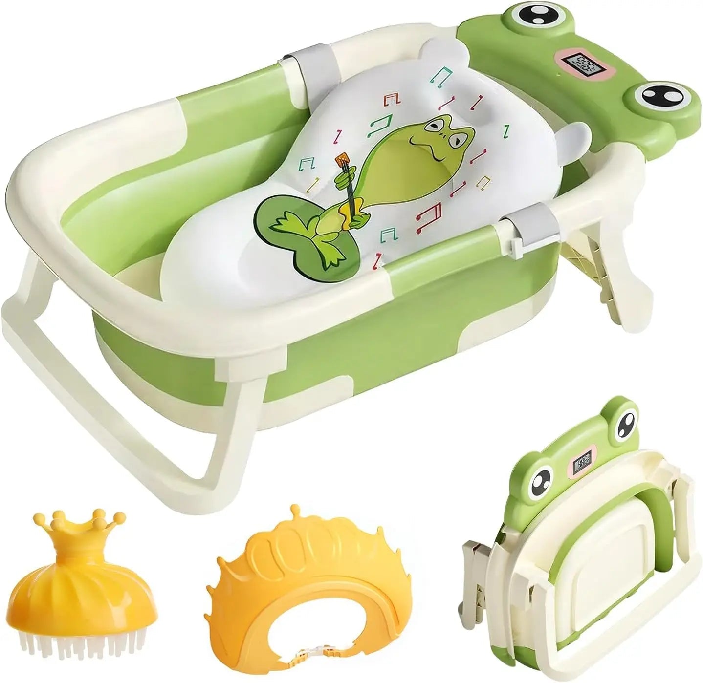 Baby Bath Tub with Bath Cushion Foldable Bathtub with Thermometer Shower Cap Shower Brush for Newborn and Toddler 0 - 36 Months - Baby Store