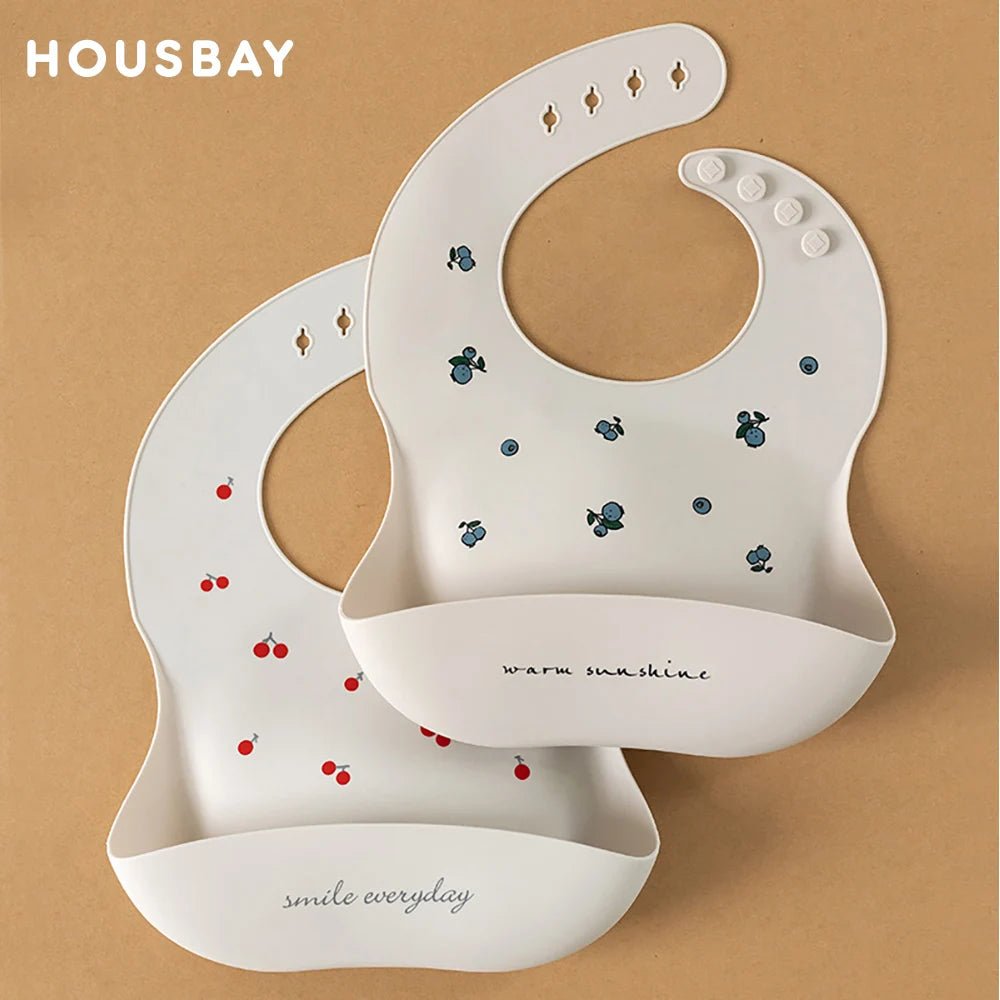 Baby Bib Waterproof Soft Silicone Scarf Summer Cute Cherry Print Adjustable Bibs Burp Cloths Baby Feeding Aprons Kids Eating - Baby Store