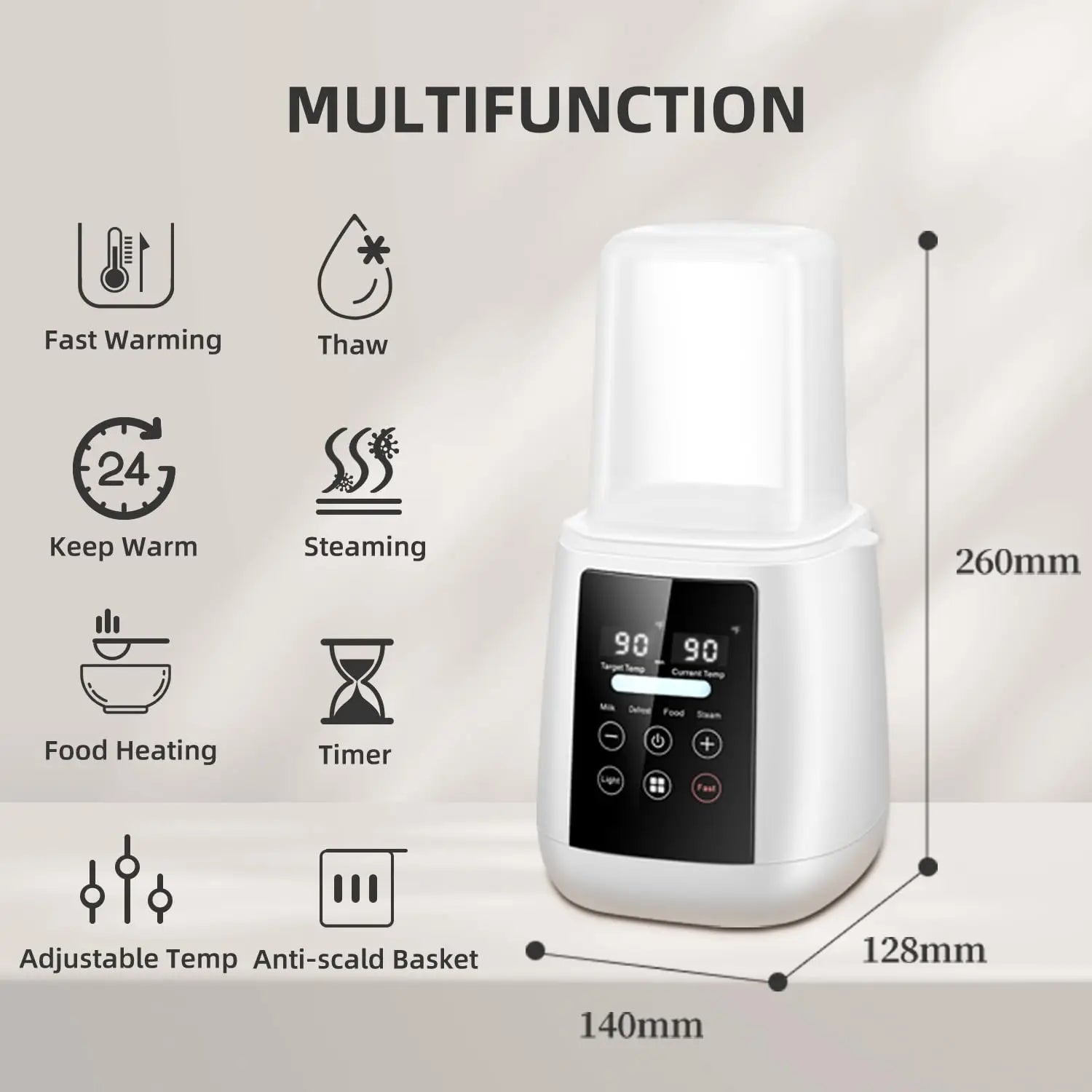 Baby Bottle Warmer & Sterilizer 24 hour 6-in-1Multifuntion Breast Milk Warmer Accurate Temperature Control Baby Bottle Heater