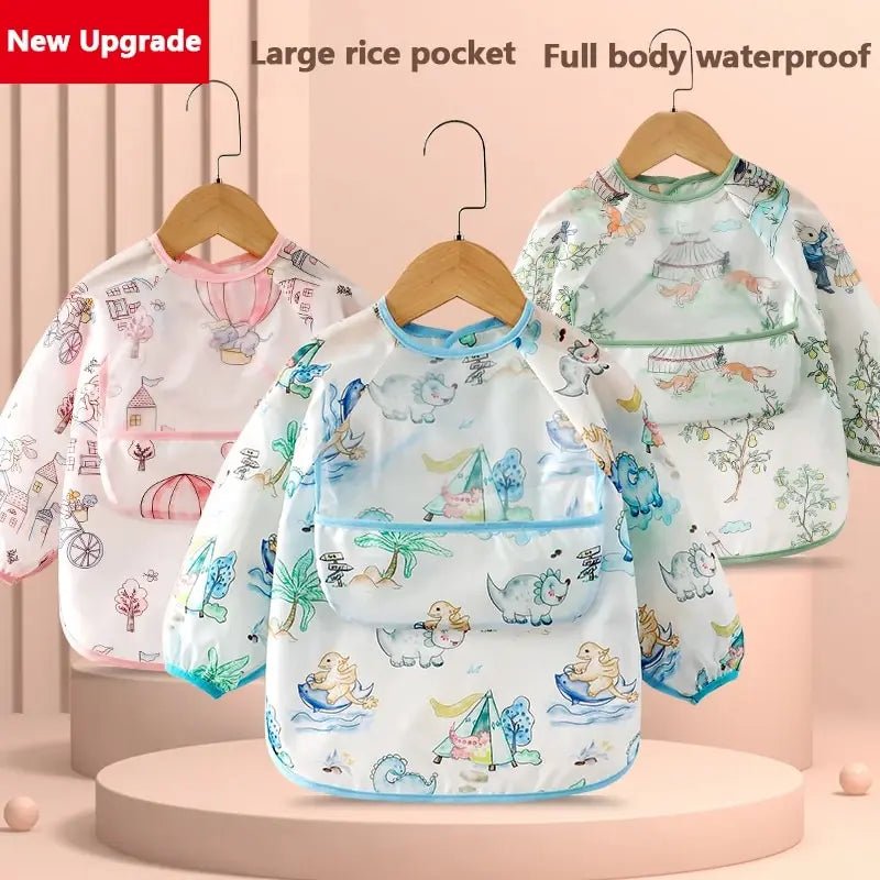Baby Food Overalls Waterproof and Dirt - proof CHILDREN'S Apron Bib Spring and Autumn Girl Treasure Boy Baby Wash Back Wear Protec - Baby Store
