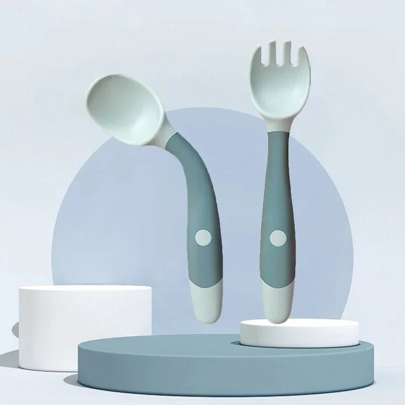 Baby Fork and Spoon Set Bendable Toddler Utensils Soft Silicone Handle Training Tableware Self Feeding Tools for Infants Kids BP