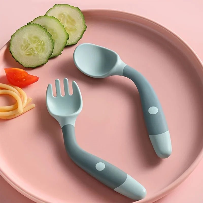 Baby Fork and Spoon Set Bendable Toddler Utensils Soft Silicone Handle Training Tableware Self Feeding Tools for Infants Kids BP - Baby Store