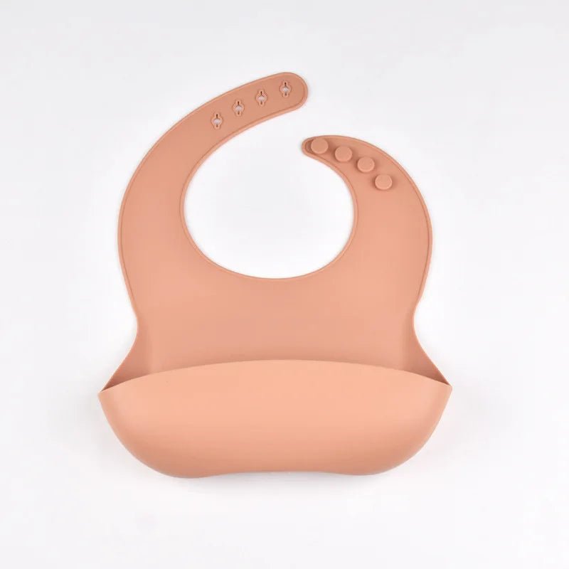 Baby Silicone Bib Waterproof Soft Solid Color 4 - speed Adjustable Bibs Newborn Lunch Feeding Saliva Pocke Kids Eating Accessories - Baby Store
