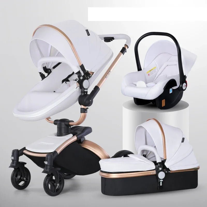 Baby Stroller 3 in 1 Luxury Pram For Newborn Carriage PU leather High Landscape trolley car 360 rotating baby Pushchair shell - Baby Store