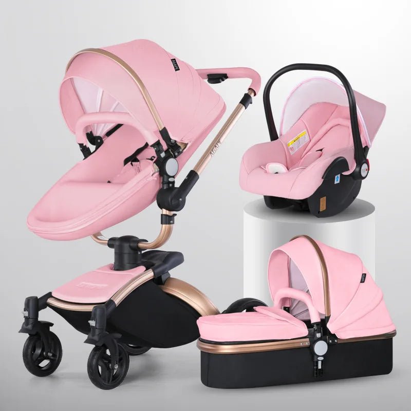Baby Stroller 3 in 1 Luxury Pram For Newborn Carriage PU leather High Landscape trolley car 360 rotating baby Pushchair shell
