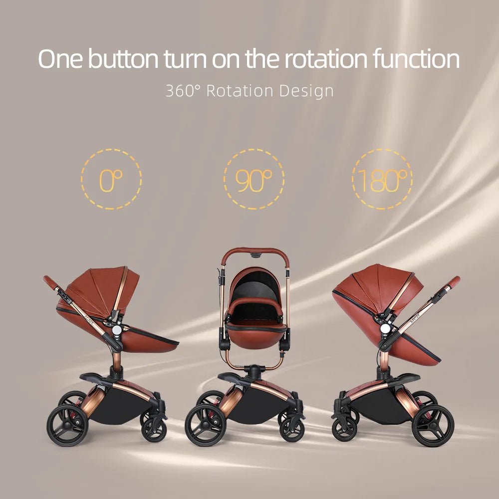 Baby Stroller 3 in 1 Luxury Pram For Newborn Carriage PU leather High Landscape trolley car 360 rotating baby Pushchair shell