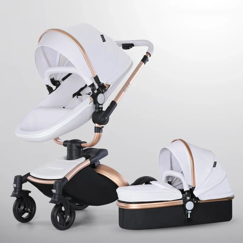 Baby Stroller 3 in 1 Luxury Pram For Newborn Carriage PU leather High Landscape trolley car 360 rotating baby Pushchair shell - Baby Store