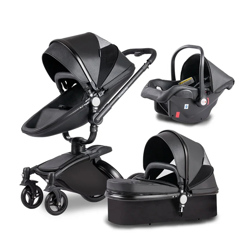 Baby Stroller 3 in 1 Luxury Pram For Newborn Carriage PU leather High Landscape trolley car 360 rotating baby Pushchair shell
