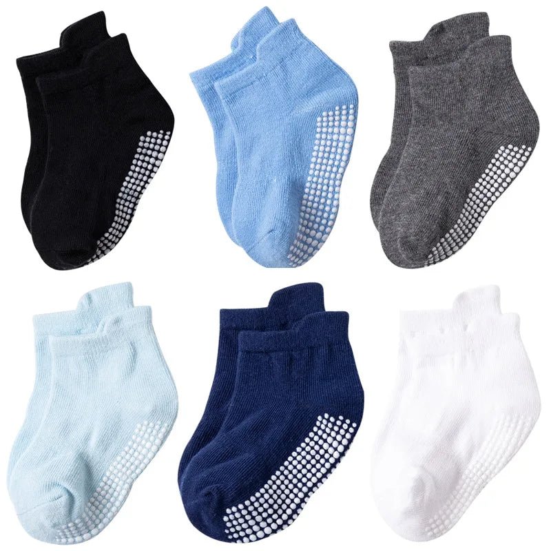 Boys 6 Pack Non Slip Baby Socks for 0-24M Newborn Bebe Girls Grips Anti Skid Ankle First Walker Infant Kids Cotton Sock 2021