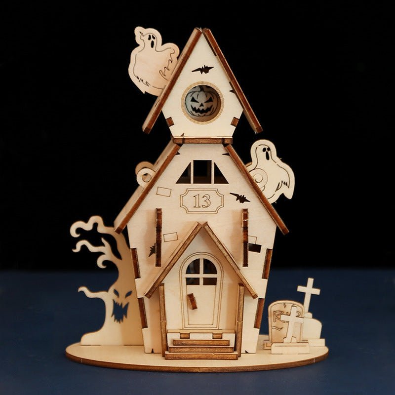 Halloween DIY House Wooden Puzzle Children's Handmade Halloween House Puzzle Toy