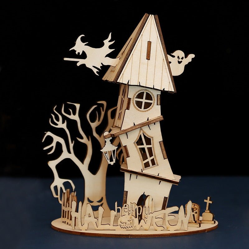 Halloween DIY House Wooden Puzzle Children's Handmade Halloween House Puzzle Toy