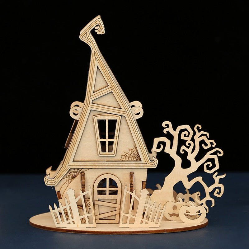 Halloween DIY House Wooden Puzzle Children's Handmade Halloween House Puzzle Toy