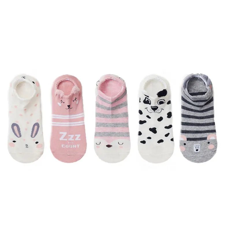 Kawaii Cute Socks Set for Women 5 Pairs Harajuku Lovely Cartoon Animal Printed Cotton Socks Girls Meias Frilly Ladies Female