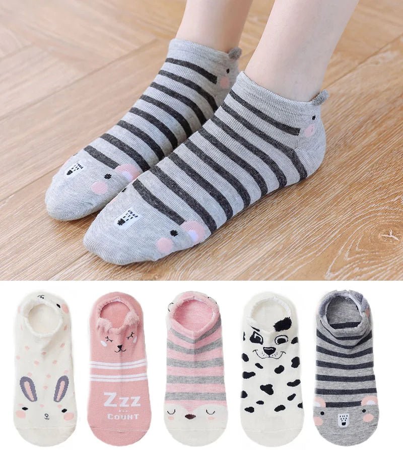 Kawaii Cute Socks Set for Women 5 Pairs Harajuku Lovely Cartoon Animal Printed Cotton Socks Girls Meias Frilly Ladies Female