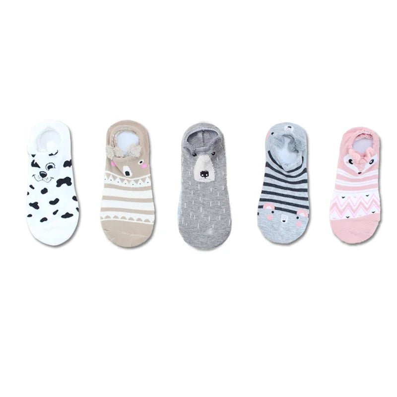 Kawaii Cute Socks Set for Women 5 Pairs Harajuku Lovely Cartoon Animal Printed Cotton Socks Girls Meias Frilly Ladies Female