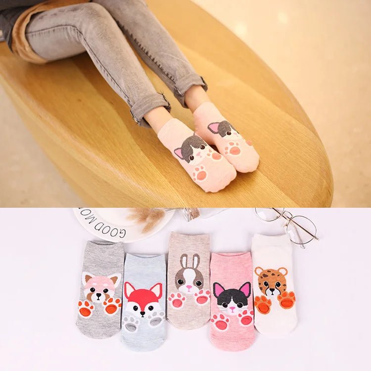 Kawaii Cute Socks Set for Women 5 Pairs Harajuku Lovely Cartoon Animal Printed Cotton Socks Girls Meias Frilly Ladies Female - Baby Store