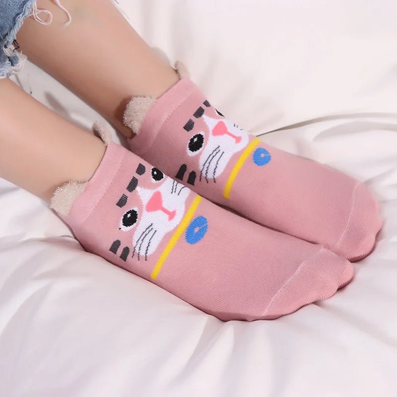 Kawaii Cute Socks Set for Women 5 Pairs Harajuku Lovely Cartoon Animal Printed Cotton Socks Girls Meias Frilly Ladies Female