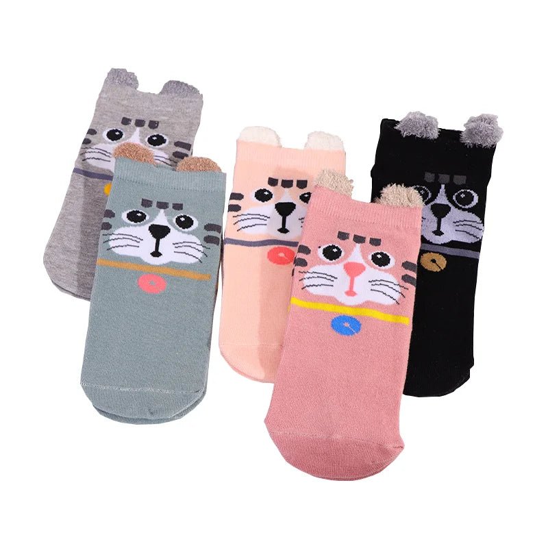 Kawaii Cute Socks Set for Women 5 Pairs Harajuku Lovely Cartoon Animal Printed Cotton Socks Girls Meias Frilly Ladies Female - Baby Store