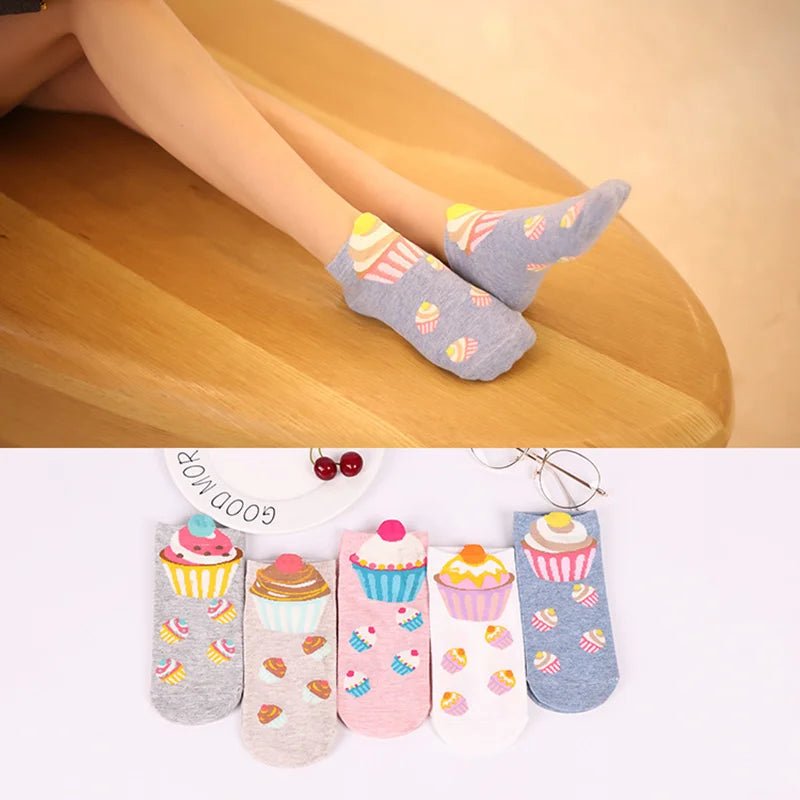 Kawaii Cute Socks Set for Women 5 Pairs Harajuku Lovely Cartoon Animal Printed Cotton Socks Girls Meias Frilly Ladies Female