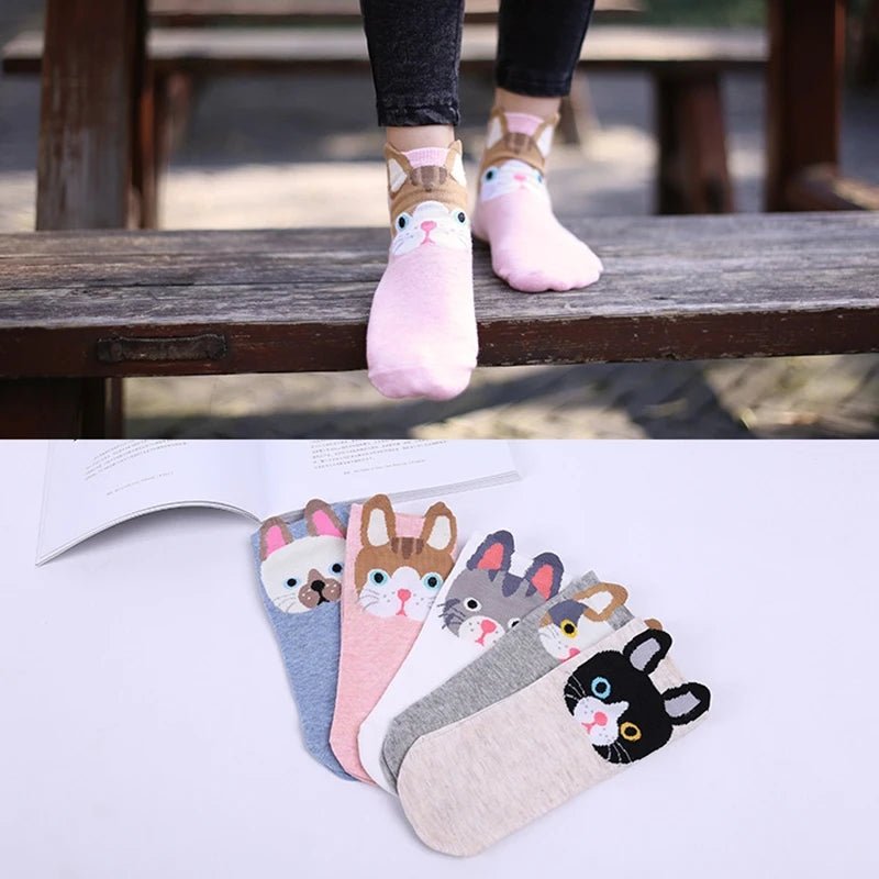 Kawaii Cute Socks Set for Women 5 Pairs Harajuku Lovely Cartoon Animal Printed Cotton Socks Girls Meias Frilly Ladies Female