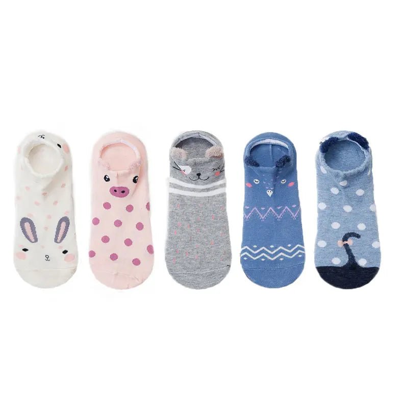 Kawaii Cute Socks Set for Women 5 Pairs Harajuku Lovely Cartoon Animal Printed Cotton Socks Girls Meias Frilly Ladies Female