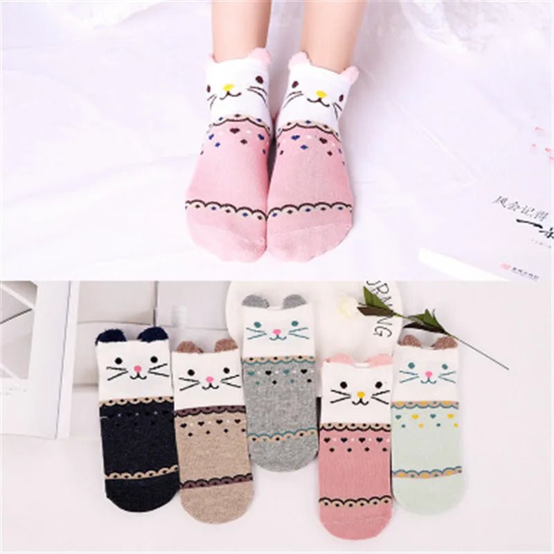 Kawaii Cute Socks Set for Women 5 Pairs Harajuku Lovely Cartoon Animal Printed Cotton Socks Girls Meias Frilly Ladies Female