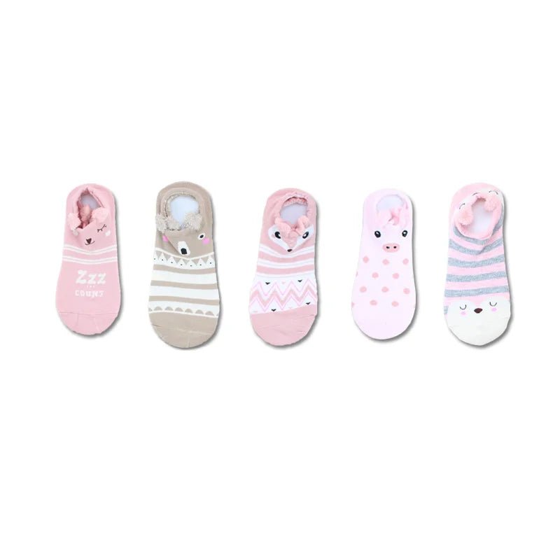 Kawaii Cute Socks Set for Women 5 Pairs Harajuku Lovely Cartoon Animal Printed Cotton Socks Girls Meias Frilly Ladies Female