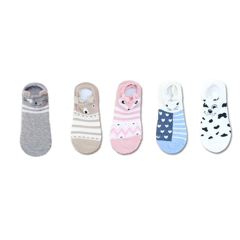 Kawaii Cute Socks Set for Women 5 Pairs Harajuku Lovely Cartoon Animal Printed Cotton Socks Girls Meias Frilly Ladies Female