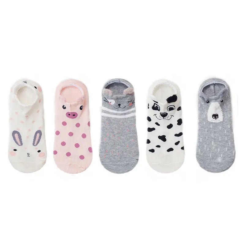 Kawaii Cute Socks Set for Women 5 Pairs Harajuku Lovely Cartoon Animal Printed Cotton Socks Girls Meias Frilly Ladies Female