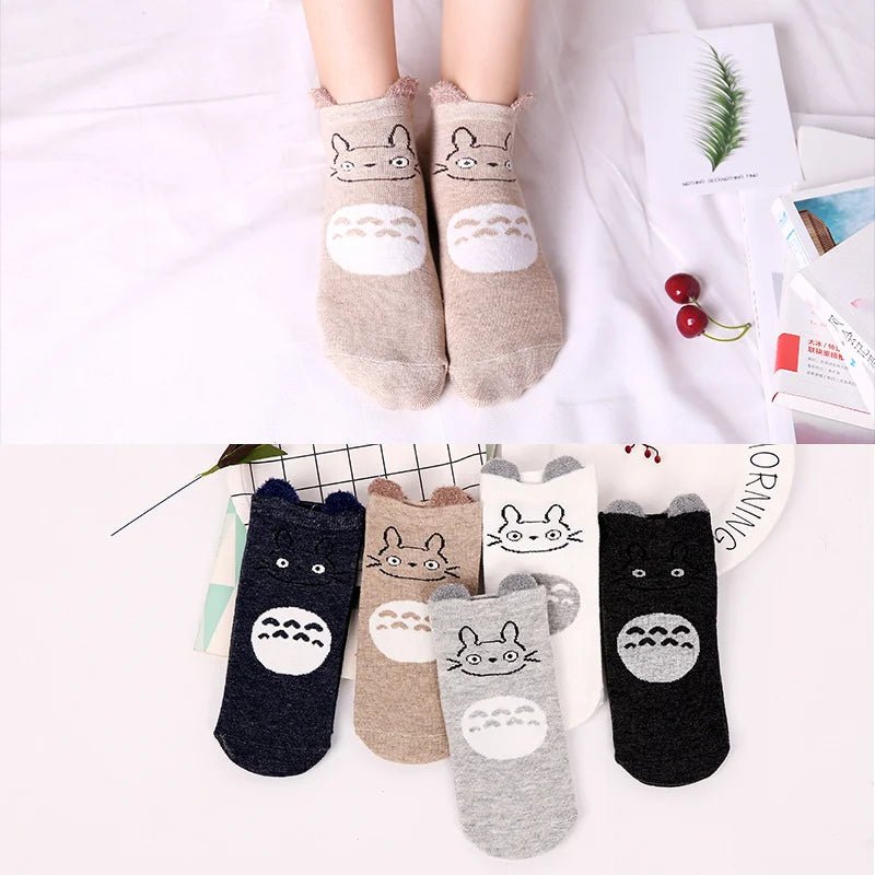 Kawaii Cute Socks Set for Women 5 Pairs Harajuku Lovely Cartoon Animal Printed Cotton Socks Girls Meias Frilly Ladies Female