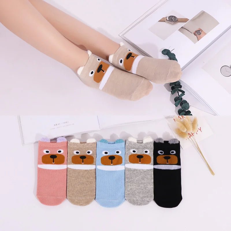 Kawaii Cute Socks Set for Women 5 Pairs Harajuku Lovely Cartoon Animal Printed Cotton Socks Girls Meias Frilly Ladies Female