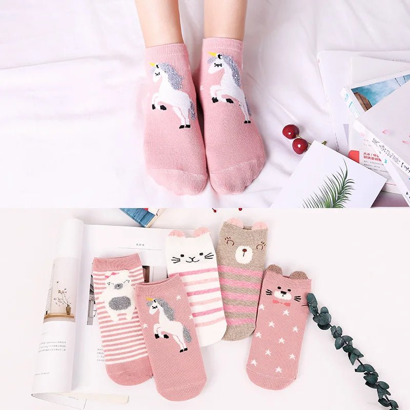 Kawaii Cute Socks Set for Women 5 Pairs Harajuku Lovely Cartoon Animal Printed Cotton Socks Girls Meias Frilly Ladies Female