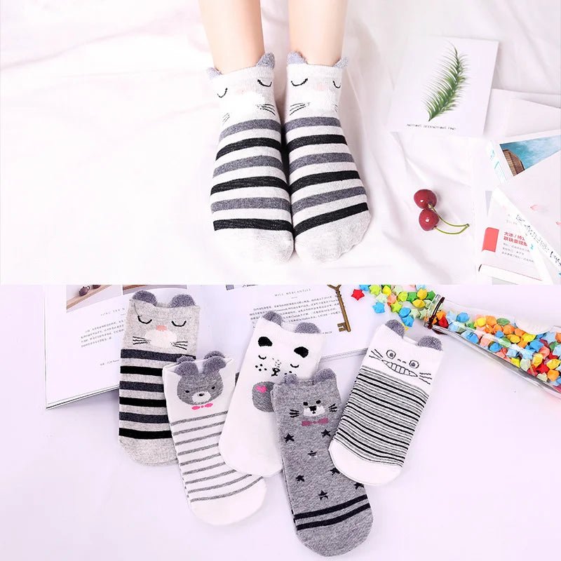 Kawaii Cute Socks Set for Women 5 Pairs Harajuku Lovely Cartoon Animal Printed Cotton Socks Girls Meias Frilly Ladies Female