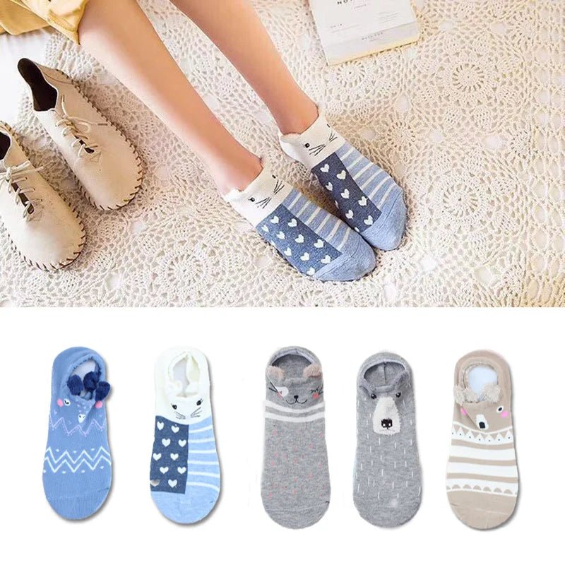Kawaii Cute Socks Set for Women 5 Pairs Harajuku Lovely Cartoon Animal Printed Cotton Socks Girls Meias Frilly Ladies Female