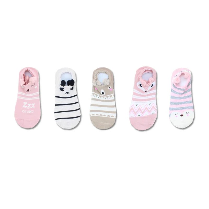 Kawaii Cute Socks Set for Women 5 Pairs Harajuku Lovely Cartoon Animal Printed Cotton Socks Girls Meias Frilly Ladies Female
