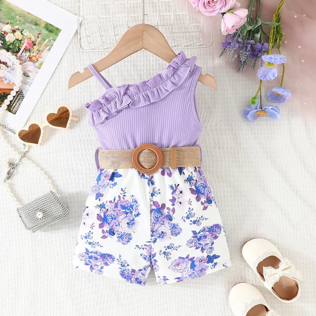 Kids Clothes 9 Months to 4 Years old Floral Off Shoulder Onesies For Baby Girl Sleeveless Romper Toddler Jumpsuit