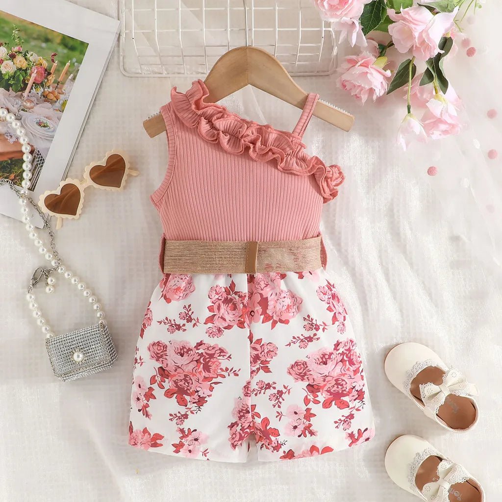 Kids Clothes 9 Months to 4 Years old Floral Off Shoulder Onesies For Baby Girl Sleeveless Romper Toddler Jumpsuit