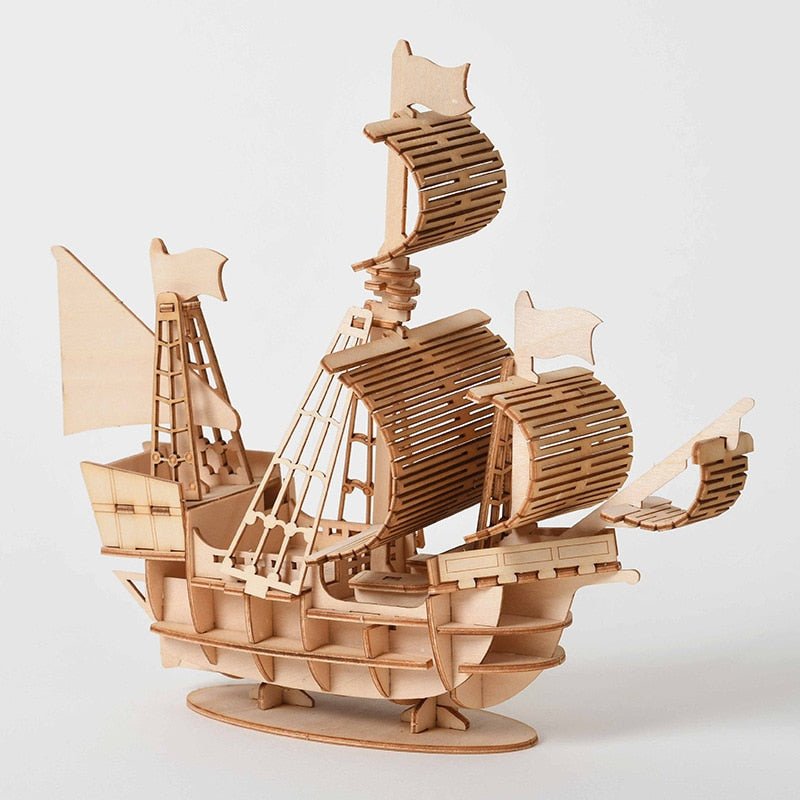 Laser Cutting DIY Sailing Ship Train Airplane Toys 3D Wooden Puzzle Toy Assembly Model Kits Desk Decoration for Children Kids - Baby Store