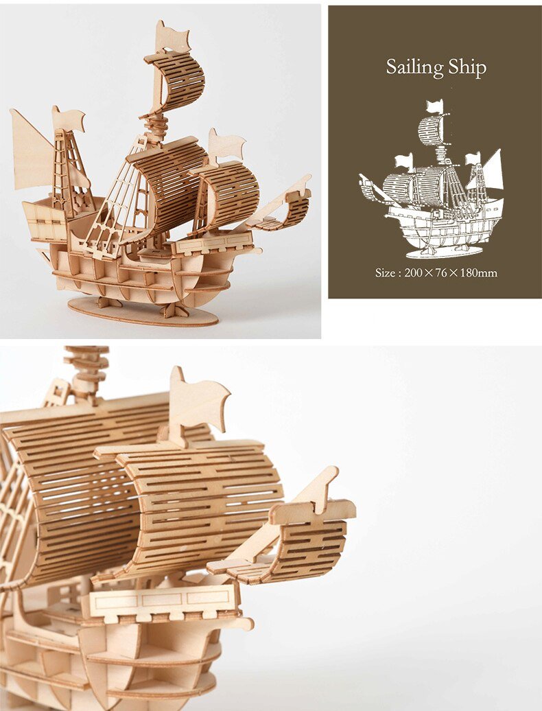 Laser Cutting DIY Sailing Ship Train Airplane Toys 3D Wooden Puzzle Toy Assembly Model Kits Desk Decoration for Children Kids