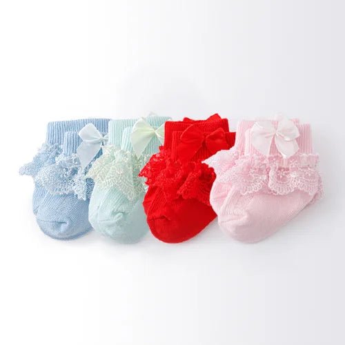 Lawadka 4Pairs/lot Newborn Baby Socks For Girls Cotton Lace Infant Girls Sock Princess Bow Toddler Baby Girls Socks Spring 0 - 24M - Baby Store