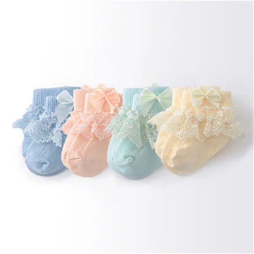 Lawadka 4Pairs/lot Newborn Baby Socks For Girls Cotton Lace Infant Girls Sock Princess Bow Toddler Baby Girls Socks Spring 0-24M